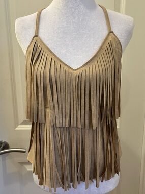 NWT Moa Moa faux suede Fringe Tank top - S